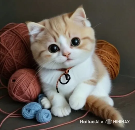 猫猫边唱歌边玩毛线球 by Hailuo AI Video Generator