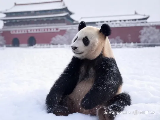 熊貓貓在雪地上玩耍 by Hailuo AI Video Generator