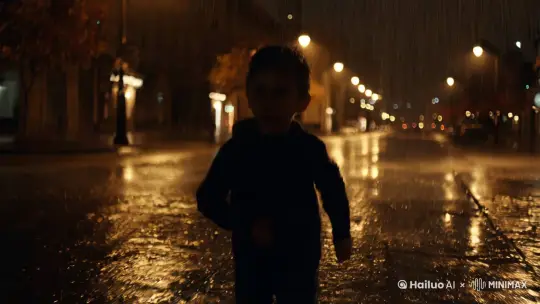 雨夜，男孩，狂奔 by Hailuo AI Video Generator