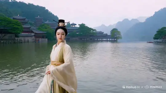 穿上古装，飞着穿越杭州西湖，像剑客一样 by Hailuo AI Video Generator