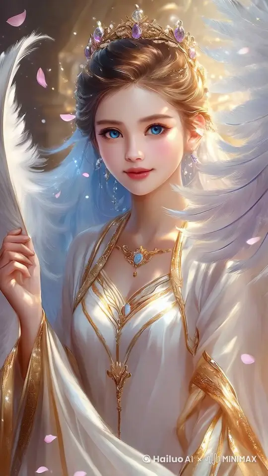 天使微笑的眨眨眼，画面充满圣洁感，高清，4K。 by Hailuo AI Video Generator