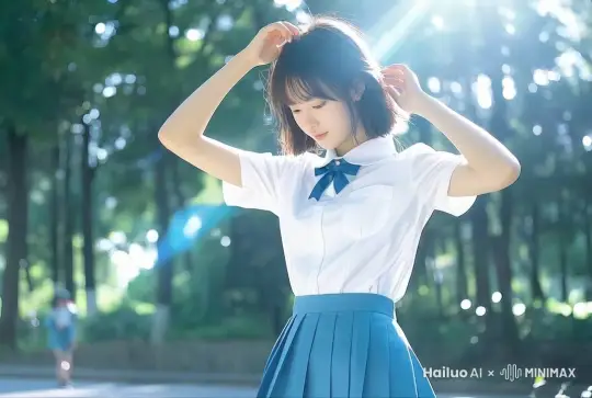 镜头向左旋转移动，风轻轻吹过少女的发丝和裙摆。 by Hailuo AI Video Generator