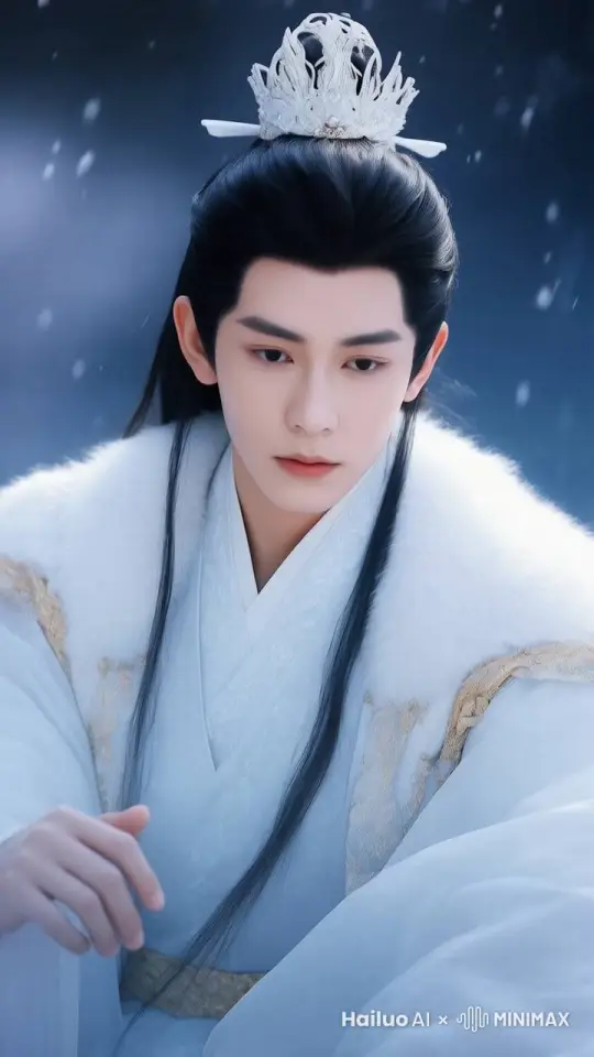 雪花飘飞，男主有心事，整个人表现得有些忧郁。 by Hailuo AI Video Generator
