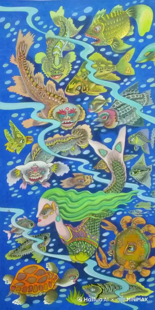 讓圖片裡的角色游動起來，交換位置 by Hailuo AI Video Generator