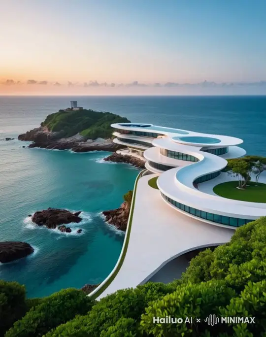 天空云随风流动，海浪滚滚，近处的树被大风吹的疯狂摇摆，一群海鸟飞过，镜头前推 by Hailuo AI Video Generator