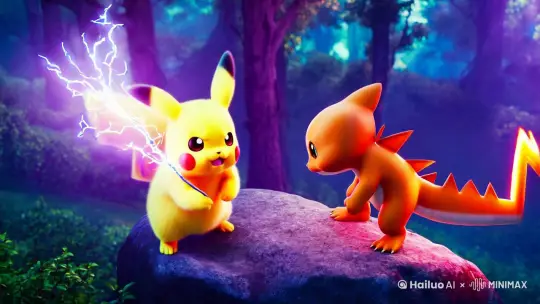 生成皮卡丘和小火龙打架的萌动画视频 by Hailuo AI Video Generator