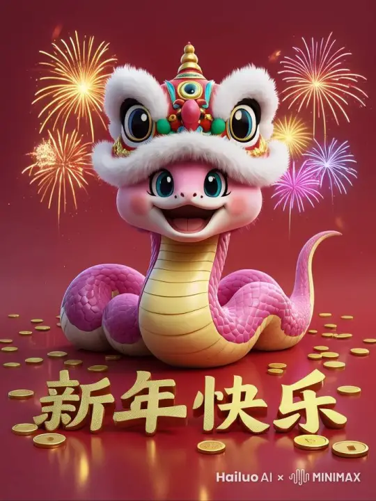 烟花绽放形成“新年快乐” by Hailuo AI Video Generator