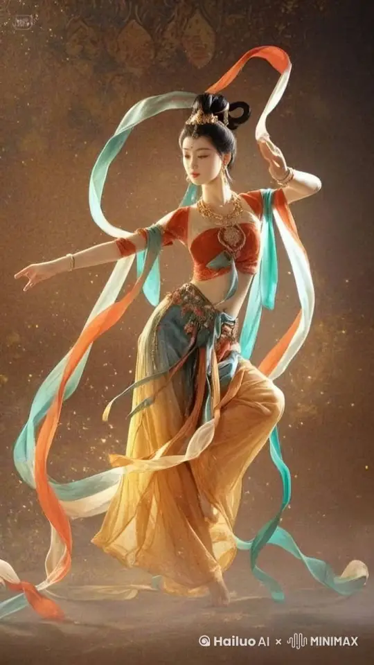 敦煌飞天美女，金箔艺术 by Hailuo AI Video Generator