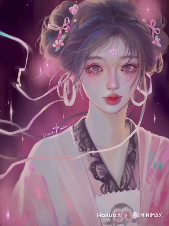 发丝发带轻微晃动，轻轻眨一下眼睛 by Hailuo AI Video Generator