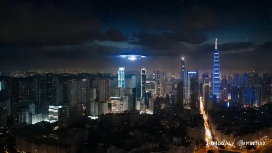 飞碟飞到广州市上空 by Hailuo AI Video Generator