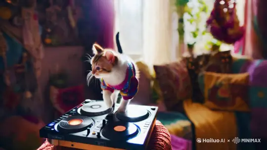 小猫打DJ跳舞，唱新回心转意歌曲 by Hailuo AI Video Generator