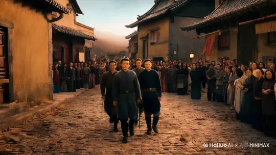小明和伙伴带着宝藏回到了小镇，成为了人们心目中的英雄（结局）。
这个冒险故事充满了惊险刺激和友情的力量，将给观众带来无尽的遐想和感动。 by Hailuo AI Video Generator