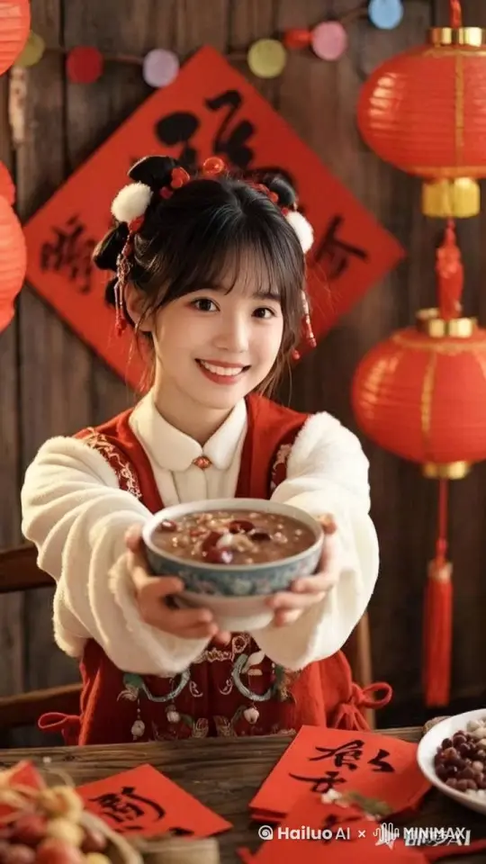 女孩把粥往前端 by Hailuo AI Video Generator