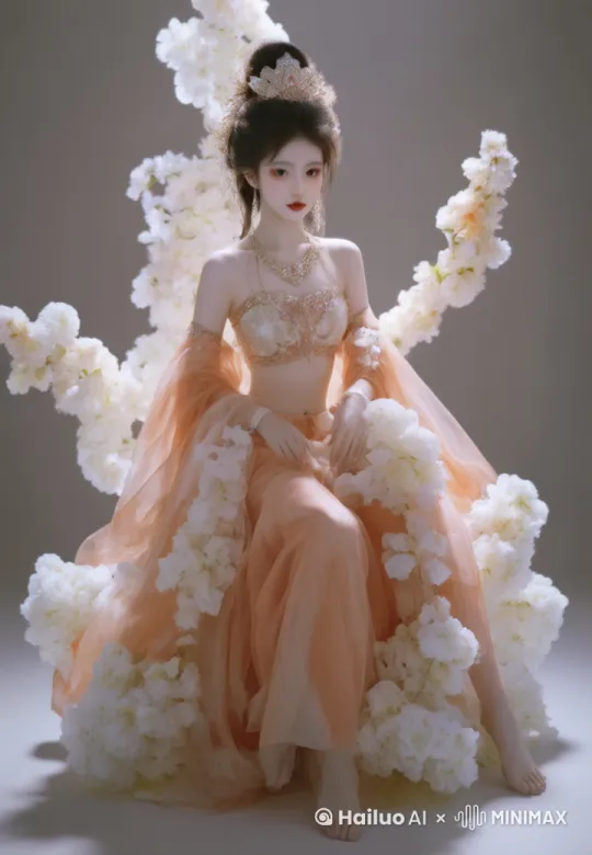 摄影棚内，女孩起身看向镜头 by Hailuo AI Video Generator