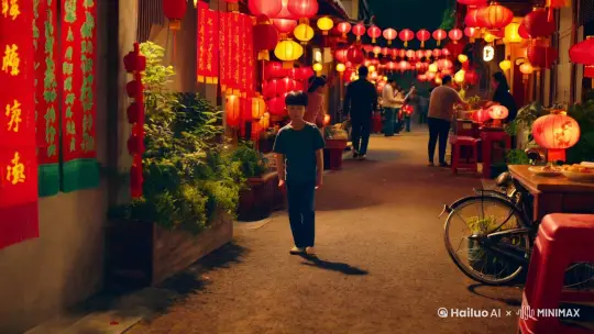 男孩   过年  回家   吃年夜饭   by Hailuo AI Video Generator