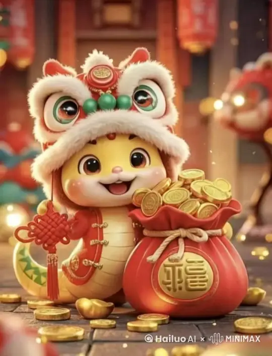 生成一个可爱的拜年蛇蛇 by Hailuo AI Video Generator