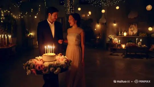 生成一个情侣过生日的场景 by Hailuo AI Video Generator