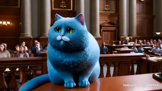 一只蓝色胖猫在法院 by Hailuo AI Video Generator