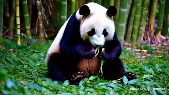 一个可爱的熊猫在吃竹子 by Hailuo AI Video Generator