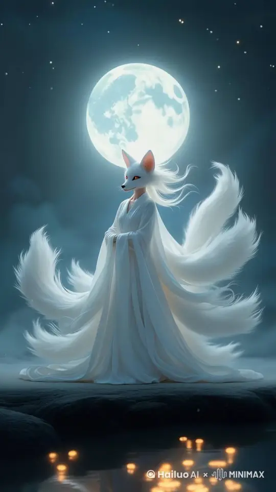图中狐狸快速幻化成一位美女，这个美女容貌精致，身材很好，亭亭玉立，穿着一件雪白的连衣裙。超强融合，画面主题动态呈现，动作自然流畅，环境与光影连续演变，融合，变化时加入烟雾与光影特效，增加真实度。幻化过程丝滑且均匀，内容符合中国神话妖精变人的逻辑，用极致细致的镜头跟拍，超真实动态捕捉,人物脸部不变形，景深清楚自然通透，高清晰度不模糊，超高质量，超高清。 by Hailuo AI Video Generator