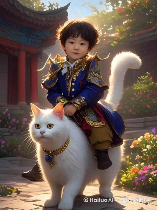 镜头拉远，白猫向前奔跑，要求画面不变形 by Hailuo AI Video Generator