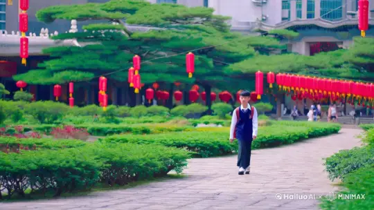 中国男生在大学的校园行走，背景动感虚化 by Hailuo AI Video Generator