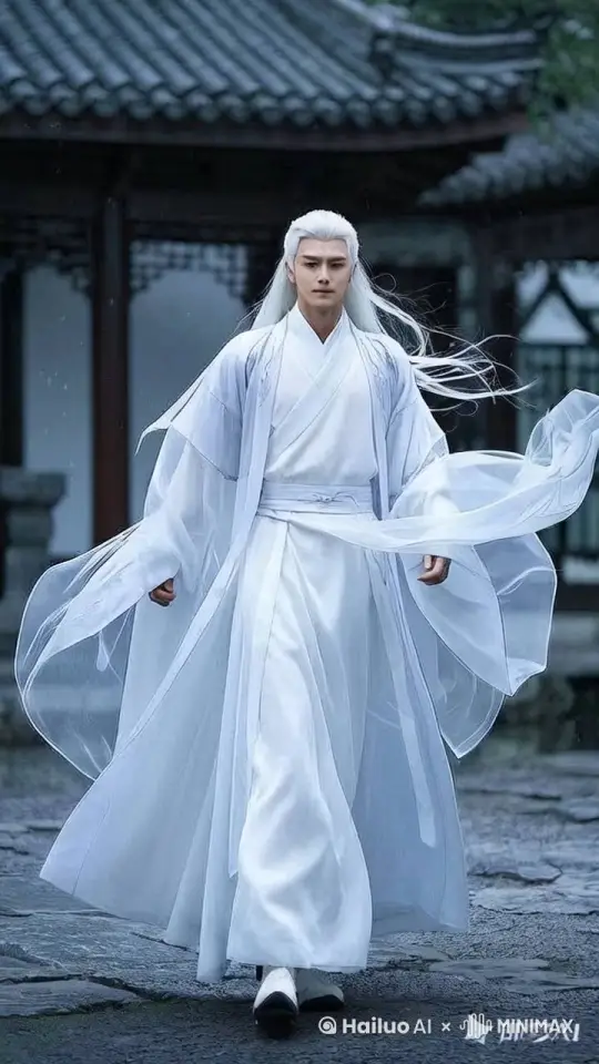 拉镜头拍摄，男子朝镜头走来，两侧景物向后退，画面变得神秘，充满神秘氛围 by Hailuo AI Video Generator