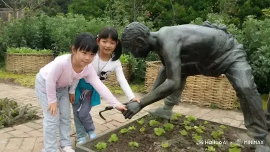 在洒满阳光的田野边，两个女孩正欢快地忙碌着。只见她俩弯着腰，小脸红扑扑的，像熟透了苹果。
 
“嘿，小心点，别把菜苗弄断啦！”扎马尾辫的女孩大声喊道。
 
“放心啦，我可是种菜小能手！”短发女孩头也不抬，眼睛紧紧盯着手里的菜苗，小心翼翼地把它放进土里。
 
她们一边种菜，一边哼着小曲儿，银铃般的笑声在田野间回荡。不一会儿，一排嫩绿的菜苗就种好了。
 
“哇，我们种得太好啦！”扎马尾辫的女孩兴奋地跳起来，脸上满是成就感。
 
短发女孩直起身子，拍拍手上的泥土，看着眼前的菜地，眼神里充满了期待：“再过不久，这些菜苗就能长大，到时候我们就有吃不完的蔬菜啦！”
 
两个女孩互相看着对方，相视而笑，笑容比阳光还灿烂 。 by Hailuo AI Video Generator