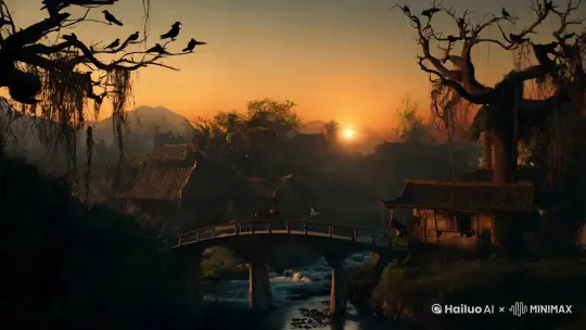 枯藤老树昏鸦，小桥流水人家，古道西风瘦马，夕阳西下。断肠人在天涯。 by Hailuo AI Video Generator