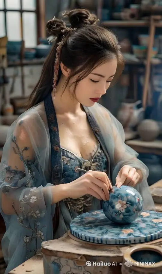 美女认真工作，抬头微笑 by Hailuo AI Video Generator