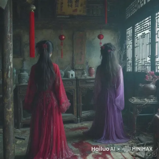 生出白色的烟雾把这2个女人挡住 by Hailuo AI Video Generator