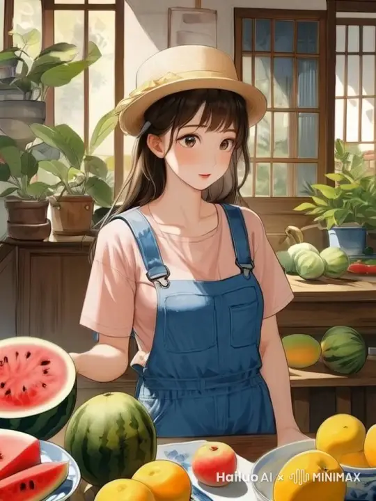 图片中的姑娘切水果 by Hailuo AI Video Generator