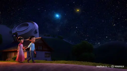 第一章：相遇

在一个宁静的小镇上，住着一个名叫小星的女孩。小星从小就对星空充满了好奇。每当夜幕降临，她总会爬上自家后院的小山坡，躺在草地上，仰望那片璀璨的星空。

某个夏夜，小星像往常一样躺在草地上，看着满天繁星。突然，她听到身后传来一阵轻微的脚步声。她转过头，看到一个陌生的男孩正朝她走来。

“你也喜欢看星星吗？”男孩微笑着问。

小星点了点头，好奇地打量着这个不速之客。

“我叫阿宇，是新搬来的邻居。”男孩自我介绍道，“我听镇上的孩子们说你喜欢看星星，所以也想来看看。”

从那天起，阿宇每晚都会来到小星的后院，和她一起仰望星空。他们分享着彼此的故事和梦想，渐渐地成为了无话不谈的好朋友。

第二章：星空的秘密

随着时间的推移，小星和阿宇的关系越来越亲密。他们发现彼此对星空都有着浓厚的兴趣，于是决定一起研究星座和天文知识。

一天晚上，小星指着天空中一颗特别明亮的星星说：“那颗星星叫北极星，它总是指向北方。”

阿宇点了点头，接着说：“我听说，如果对着北极星许愿，愿望就会实现。”

小星笑了笑，说：“那我们一起许个愿吧。”

他们闭上眼睛，双手合十，对着北极星默默地许下了自己的愿望。

第三章：离别的阴影

然而，幸福的日子总是短暂的。阿宇的父母因为工作原因，不得不搬到另一个城市。这个消息让小星感到非常失落。

在阿宇离开的前一晚，他们再次来到后山的小山坡上。星空依旧璀璨，但两人的心情却沉重无比。

“我会永远记得我们一起看星星的时光。”阿宇轻声说。

小星强忍着泪水，说：“我也是。无论你在哪里，我都会记得我们的约定。”

阿宇从口袋里拿出一颗小小的星星形状的吊坠，递给小星：“这是我自己做的星星吊坠，希望它能代替我陪在你身边。”

小星接过吊坠，紧紧地握在手中，泪水终于夺眶而出。

第四章：星空下的重逢

几年后，小星考上了城里的大学。她依然保持着对星空的热爱，经常参加天文社的活动。

某个夏夜，小星在校园的天文台参加观星活动。当她抬头看向星空时，突然看到一个熟悉的身影。

“阿宇？”小星不敢相信自己的眼睛。

阿宇微笑着走到她面前，说：“我回来了。”

原来，阿宇在大学里也选择了天文专业，并且一直在寻找机会回到这个小镇。

他们再次一起仰望星空，回忆起那些美好的时光。小星拿出阿宇送给她的星星吊坠，微笑着说：“我们的约定还在。”

阿宇点了点头，说：“无论未来在哪里，我们都会一起看星星。”

星空下，两人紧紧相拥，仿佛时间从未流逝。 by Hailuo AI Video Generator