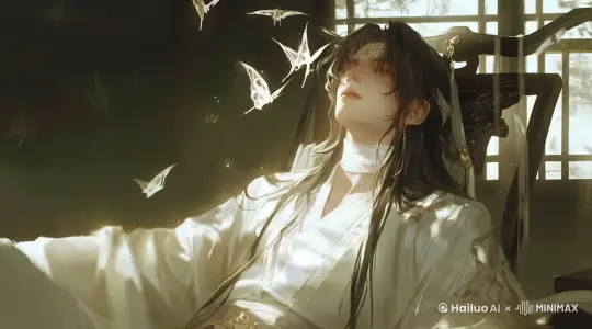 蝴蝶飞动，人物轻微喘气
 by Hailuo AI Video Generator