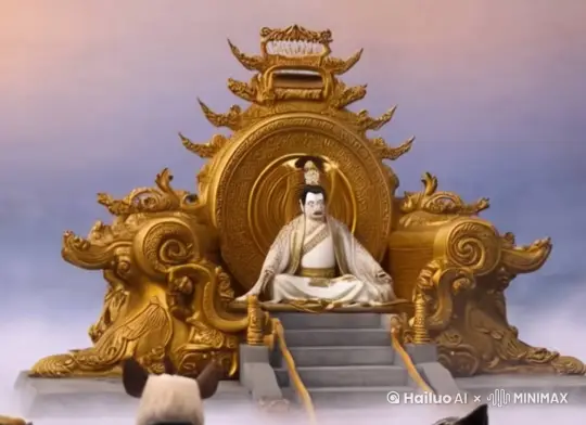 老鼠的特写，老鼠躲在金色座椅背面（玉皇大帝坐的一面是正面）偷听，并心生一计，捂嘴偷笑。 by Hailuo AI Video Generator