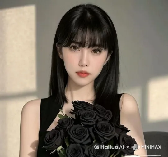 头发随风飘动，玫瑰花左右摇摆 by Hailuo AI Video Generator