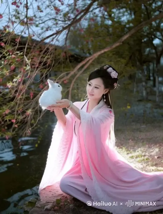 美女和兔子，背景都动起来 by Hailuo AI Video Generator