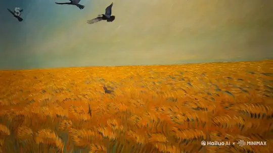 梵高风格的名画麦田里的乌鸦飞起来 by Hailuo AI Video Generator