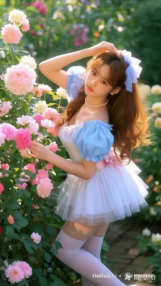 可爱优雅的女孩闻着花香 by Hailuo AI Video Generator