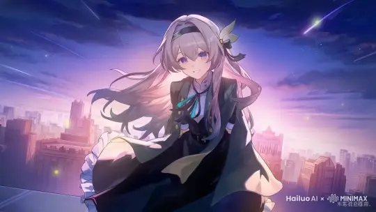 女孩子头发飘动，后景的流星划过，眨眼 by Hailuo AI Video Generator