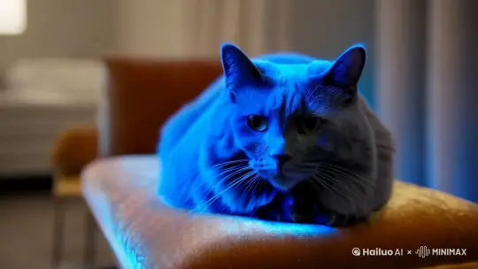 蓝色胖猫说话 by Hailuo AI Video Generator