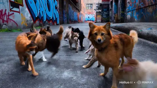 猫狗大战 by Hailuo AI Video Generator