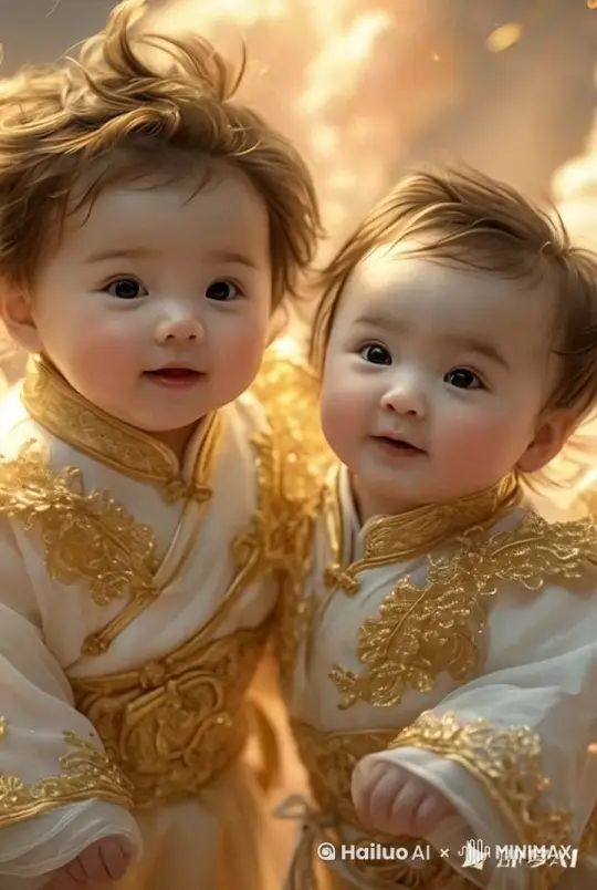 两个宝宝穿上白色毛绒绒的翅膀，从高空中向地面飞来，双手舞动，向镜头招手，开心的大笑。由远景到近景。 by Hailuo AI Video Generator
