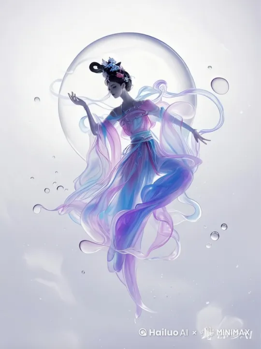 彩漫风格，镜头环绕仰摄，少女在空中跳舞 by Hailuo AI Video Generator