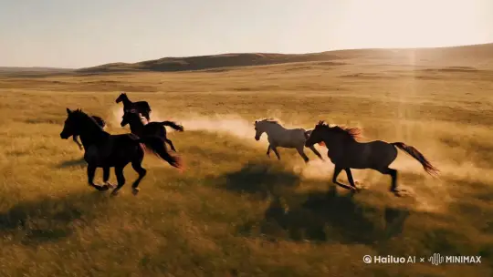 一群马🐎在草原上奔跑 by Hailuo AI Video Generator