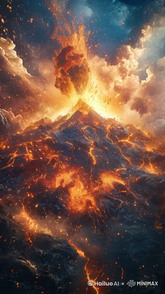 火山喷发 岩浆流动 by Hailuo AI Video Generator