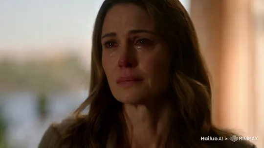 A slow push-in on the woman’s face, starting from a medium shot and closing in to a tight close-up, emphasizing her emotional turmoil as the tear falls." by Hailuo AI Video Generator