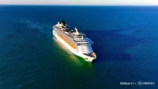大全景。一搜豪华游轮在海面航行。 by Hailuo AI Video Generator