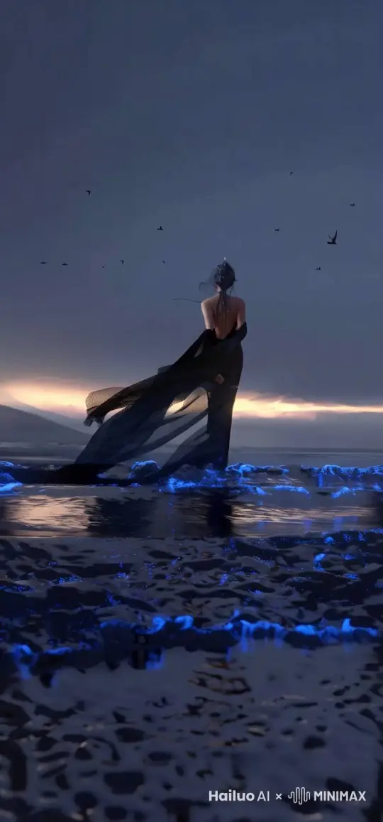 女生裙子随风飘动，海水流动 by Hailuo AI Video Generator