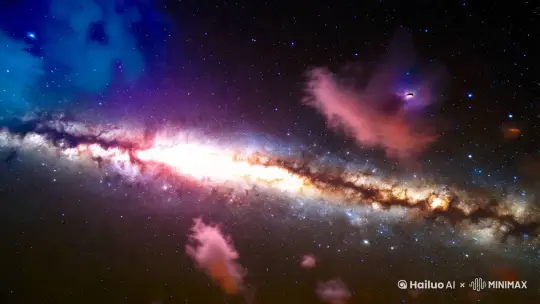 主题: 银河系的璀璨全景
场景: 广阔无垠的宇宙中央，银河系的主旋臂如光带般绚丽展开，散发出耀眼的银白色光芒，周围点缀着无数闪烁的星辰。星云的色彩渐变，交织着蓝紫、粉红与橙黄，增添神秘而梦幻的层次感。
角色: 银河系本身是主角，其壮丽的螺旋结构清晰可见，旋臂延伸至无尽的深空，核心区域光芒最为耀眼。
动作: 银河系静静地悬浮在虚空中，仿佛缓慢旋转着，每一颗恒星都在自己轨道上闪烁运动，显示出无尽的能量与生命力。
氛围: 壮丽而静谧，充满宇宙的无限奥秘，令人心生敬畏的同时又感到平和与宁静。
细节: 星系核心区域的光芒强烈而集中，远处的暗星云呈现迷人的剪影，偶尔可见一些彗星划过；星际尘埃形成的云雾为画面增添了柔和的质感。
色调: 冷暖交融，银河系的主色调以银白和蓝紫为主，星云带来的粉橙和淡绿作为点缀，背景深邃的黑色烘托出光辉的震撼效果。 by Hailuo AI Video Generator